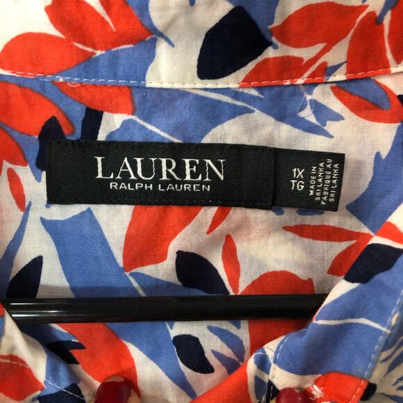 Lauren Cotton lightweight button shirt colorful abstract Ralph Lauren Sz 1X - Picture 5 of 10